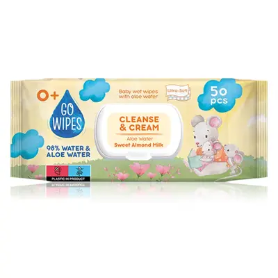 GoWipes Cleanse & Cream Sweet Almond Milk dětské jemné vlhčené ubrousky s aloe vera 0+ 50 ks