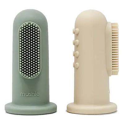 Mushie Finger Toothbrush dětský zubní kartáček na prst Shifting Sand/Cambridge Blue 2 ks