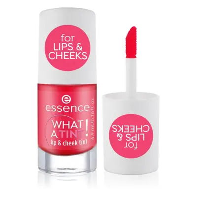 essence WHAT A TINT! tekutá tvářenka a lesk na rty odstín 02 Coral Sunset 4.9 ml