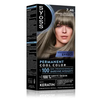 Syoss Permanent Cool Color permanentní barva na vlasy odstín 7_46 Chladná střední blond 1 ks