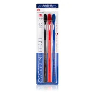 Swissdent Profi Colours zubní kartáčky soft - medium black, red, blue 3 ks