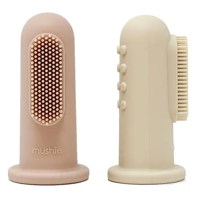 Mushie Finger Toothbrush dětský zubní kartáček na prst Shifting Sand/Blush 2 ks