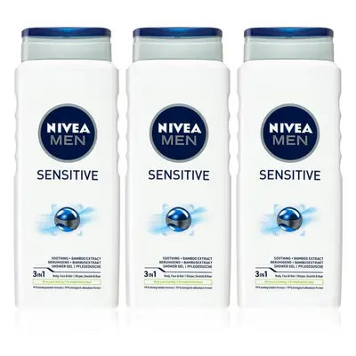 NIVEA MEN Sensitive sprchový gel pro muže výhodné balení 3 x 500 ml