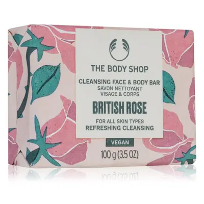 The Body Shop British Rose Cleansing Bar tuhé mýdlo na tělo a obličej 100 g