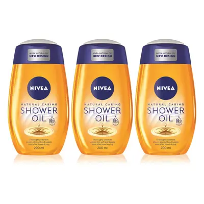 NIVEA Natural Caring sprchový olej 3 x 200 ml(pro suchou pokožku)