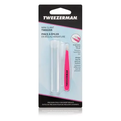 Tweezerman Mini Slant pinzeta se zešikmeným koncem mini s cestovním pouzdrem Neon Pink 1 ks