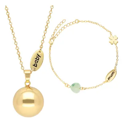 Bola Nature Stone Beads and Mum/Baby Charm těhotenská rolnička Gold 1 ks