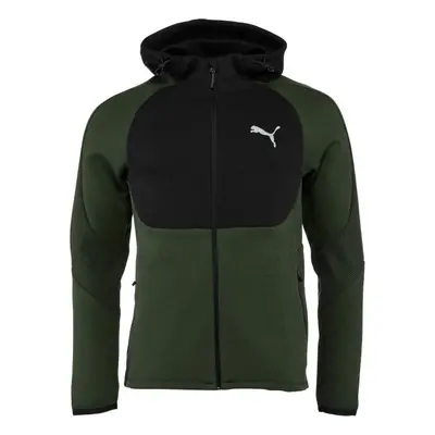 Puma EVOSTRIPE FULL ZIP HOODIE Pánská mikina, tmavě zelená, velikost