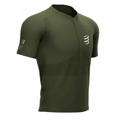 Compressport TRAIL HALF-ZIP FITTED SS TOP Pánský běžecký dres, khaki, velikost