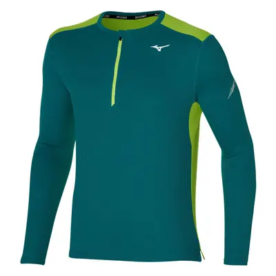 Mizuno DRY AERO FLOW LS HZ Pánské funkční triko s dlouhým rukávem, tmavě zelená, velikost