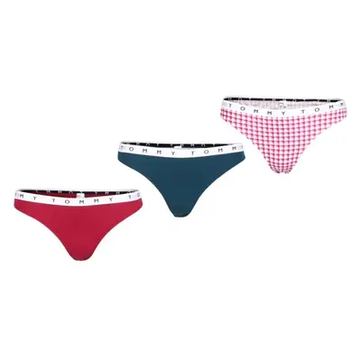 Tommy Hilfiger COTTON PACK-3P THONG PRINT Dámská tanga, červená, velikost