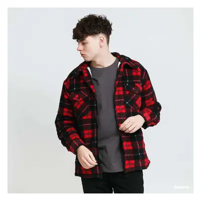 Bunda Urban Classics Plaid Teddy Lined Shirt Jacket Black/ Red