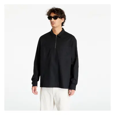 Košile Urban Classics Cotton Linen Half Zip Shirt Black