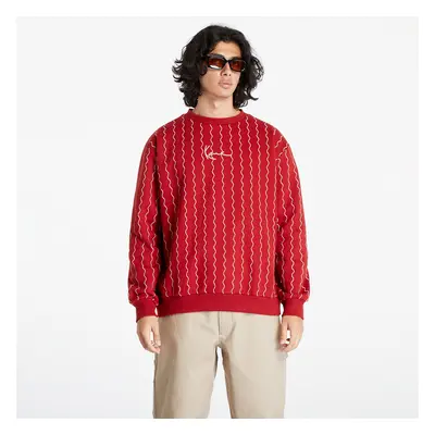 Mikina Karl Kani Small Signature Ziczac Pinstripe Crew Dark Red/ Off White