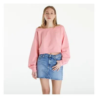 Mikina Tommy Jeans Cropped Off Shoulder Sweatshirt Pink