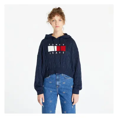 Svetr Tommy Jeans Center Flag Cable Hoodie Blue