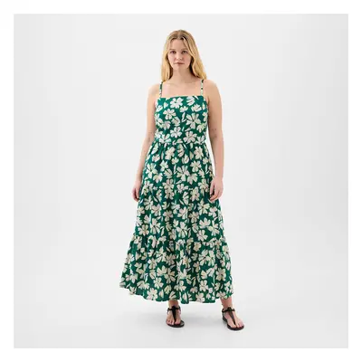 Šaty GAP Tiered Maxi Dress Green Floral