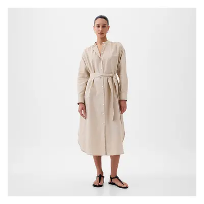 Šaty GAP Longsleeve Linen Maxi Dress Bedrock