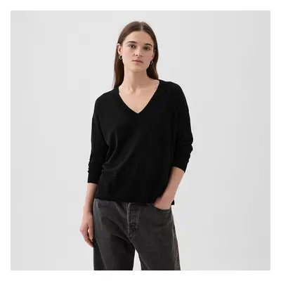 Mikina GAP Longsleeve Linen Split Hem Pullover Sweater Black