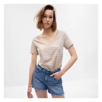 Tričko GAP Basic V-Neck Tee Beige Stripe