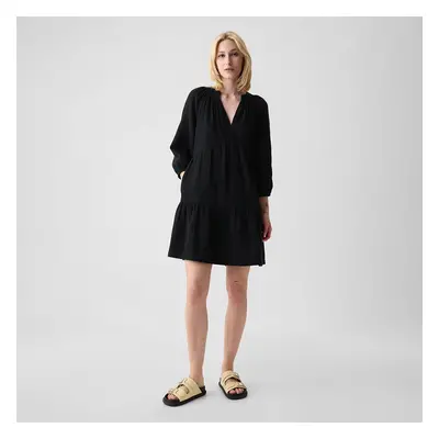 Šaty GAP Longsleeve Gauze Mini Dress Black