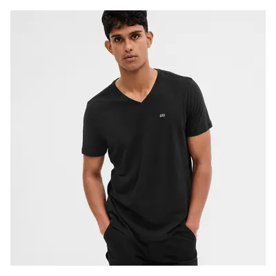 Tričko GAP Micro Logo Vee Neck Tee True Black V2