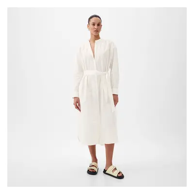 Šaty GAP Longsleeve Linen Maxi Dress New Off White