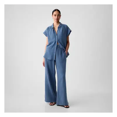 Kalhoty GAP Gauze Wide Leg Pants Blue Denim Wash