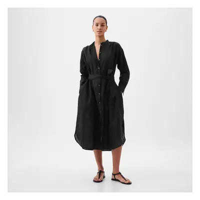 Šaty GAP Longsleeve Linen Maxi Dress Black