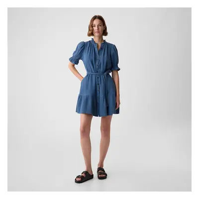 Šaty GAP Shortsleeve Belted Gauze Shirtdress Medium Indigo