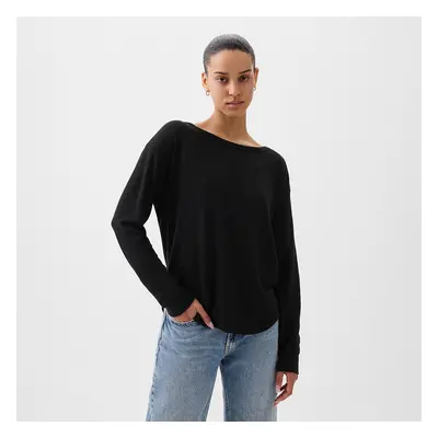 Top GAP Longsleeve Linen Blend Boatneck Top Black