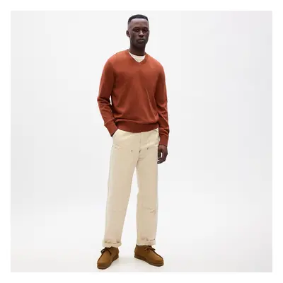 Svetr GAP Cotton V Neck Sweater Burnt Russet