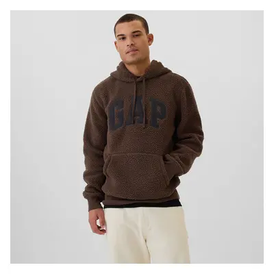 Mikina GAP Logo Sherpa Hoodie Woodsy Brown