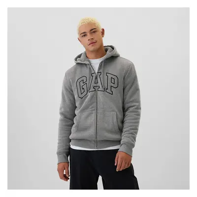 Mikina GAP Logo Fullzip Sherpa Hoodie Grey Heather