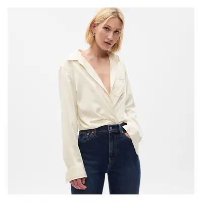 Košile GAP Satin Boyfriend Shirt Stone