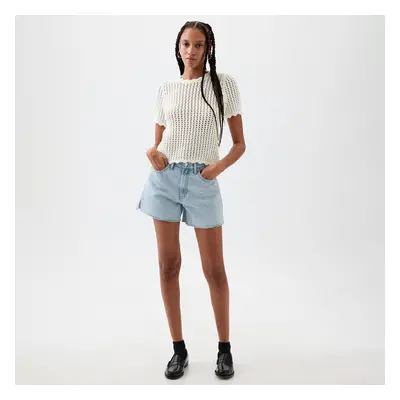 Tričko GAP Shortsleeve Crochet Tee New Off White