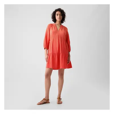 Šaty GAP Longsleeve Gauze Mini Dress Fire Coral