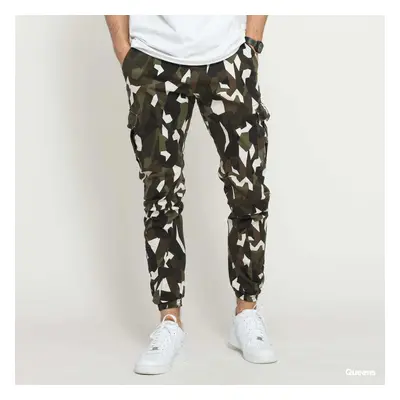 Kalhoty Urban Classics Geometric Camo Stretch Twill Cargo Pants Camo Green/ White