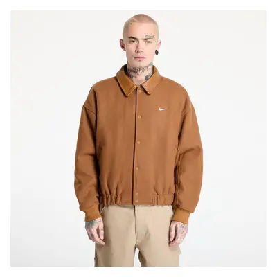 Bunda Nike Solo Swoosh Men's Wool Varsity Jacket Light British Tan/ Light Orewood Brown/ White