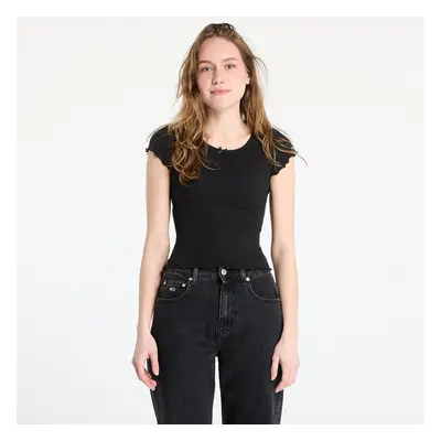 Tričko Tommy Jeans Slim Scallop Rib Tee Black