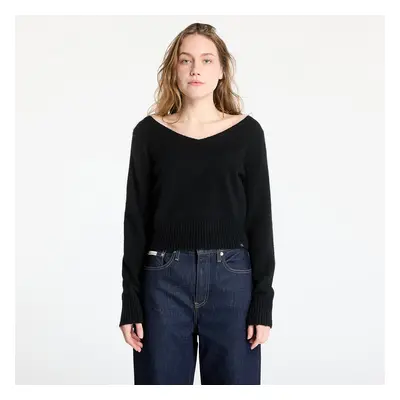 Svetr Calvin Klein Jeans Fluffy Yarn V-Neck Sweater Black