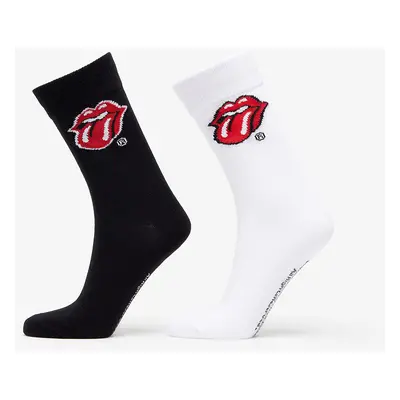 Ponožky Urban Classics Rolling Stones Tongue Socks 2-Pack Black/ White