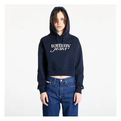 Mikina Tommy Jeans Relaxed Cropped Script Hoodie Blue