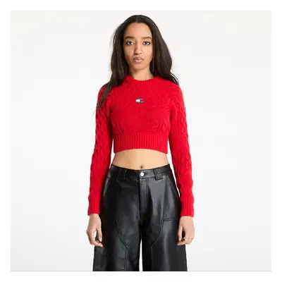 Svetr Tommy Jeans Badge Star Cable Sweater Red