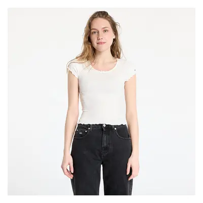 Tričko Tommy Jeans Slim Scallop Rib Tee White