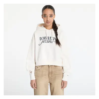 Mikina Tommy Jeans Relaxed Cropped Script Hoodie White