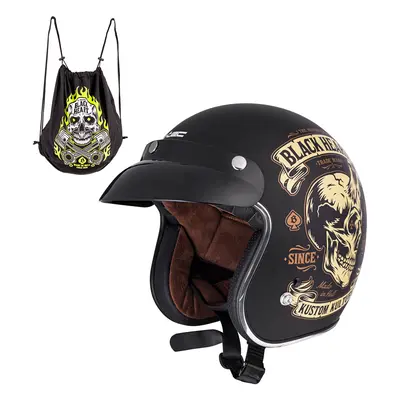 Moto přilba W-TEC Black Heart Kustom Skull Horn, matně černá