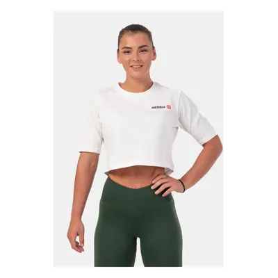 Dámský volný crop top Nebbia Minimalist Logo Cream