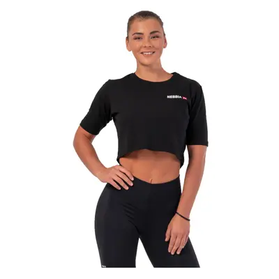 Dámský volný crop top Nebbia Minimalist Logo Black