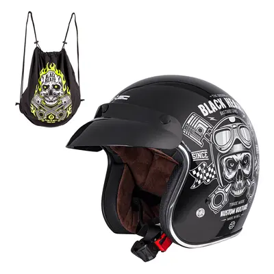 Moto přilba W-TEC Black Heart Kustom Skull, černá lesk